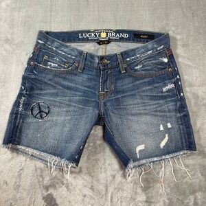 Lucky Brand Shorts Size 0 25 Distressed Denim Peace Sign American Flag Low Rise